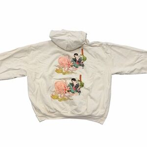 Heavyweight Octopus Japanese Graphic Hoodie Cream 2XL Made in USA